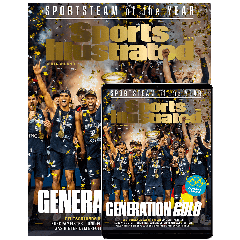 Titelbild der Sports-Illustrated-Ausgabe 01/2026. Zu sehen ist die deutsche Basketball-Nationalmannschaft, die jubelnd den goldenen Siegerpokal in die Höhe hält. Die Spieler tragen schwarze Deutschland-Trikots mit goldenen Medaillen um den Hals, während g